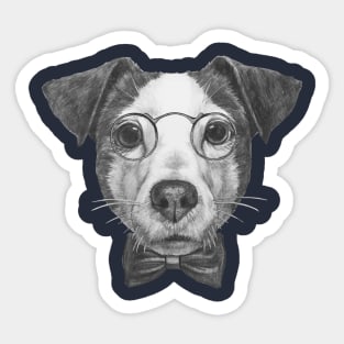 Jack Russell with glasses and bow tie Sticker